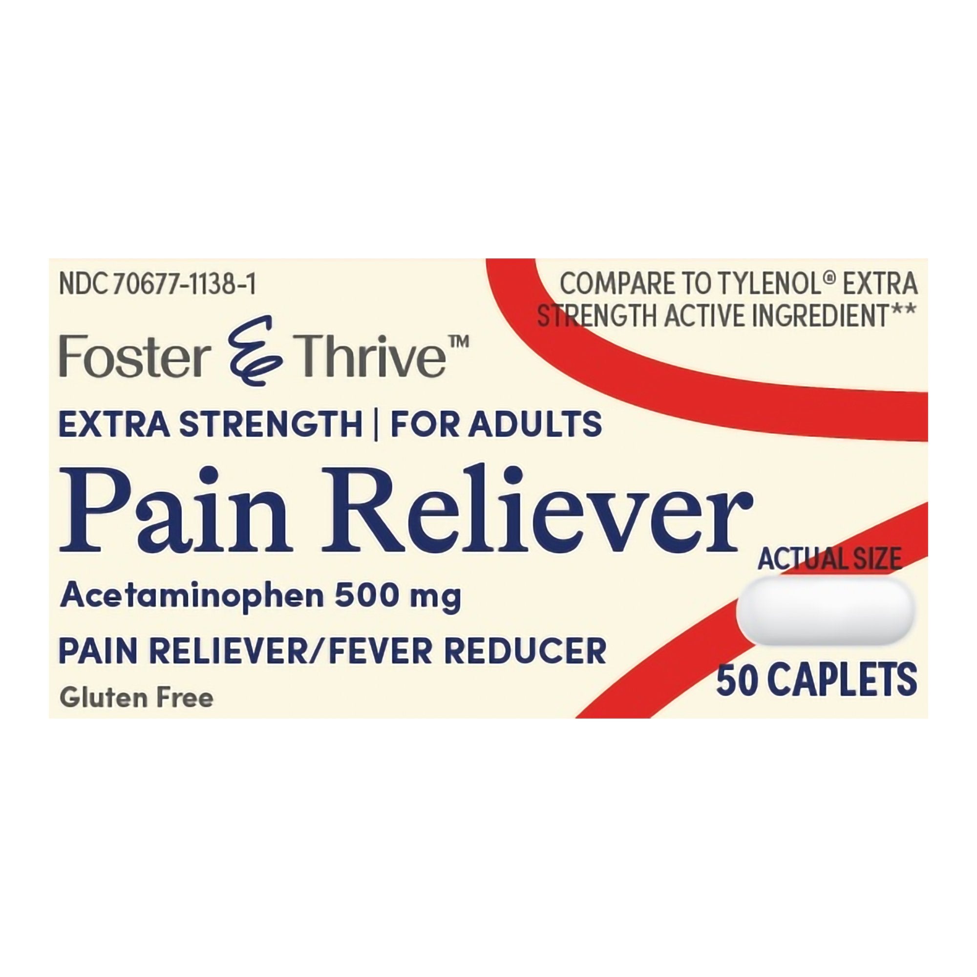Pain Relief Foster & Thrive 500 mg Strength Acetaminophen Caplet 50 per Bottle 