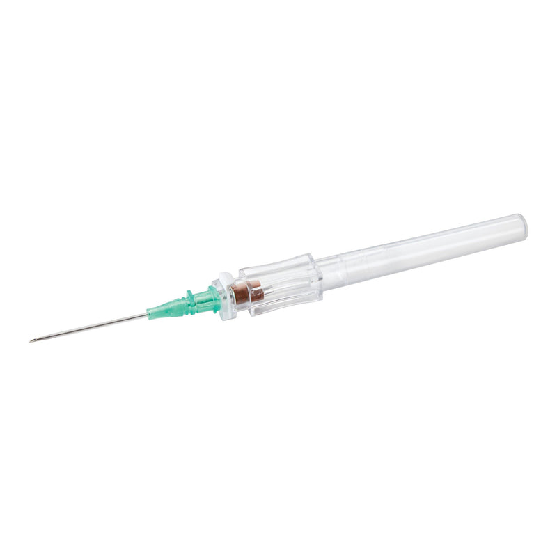 Peripheral IV Catheter McKesson 18 Gauge 1.16 Inch Polyurethane Straight Hub Non Blood Control Push Button Safety (Case of 200)