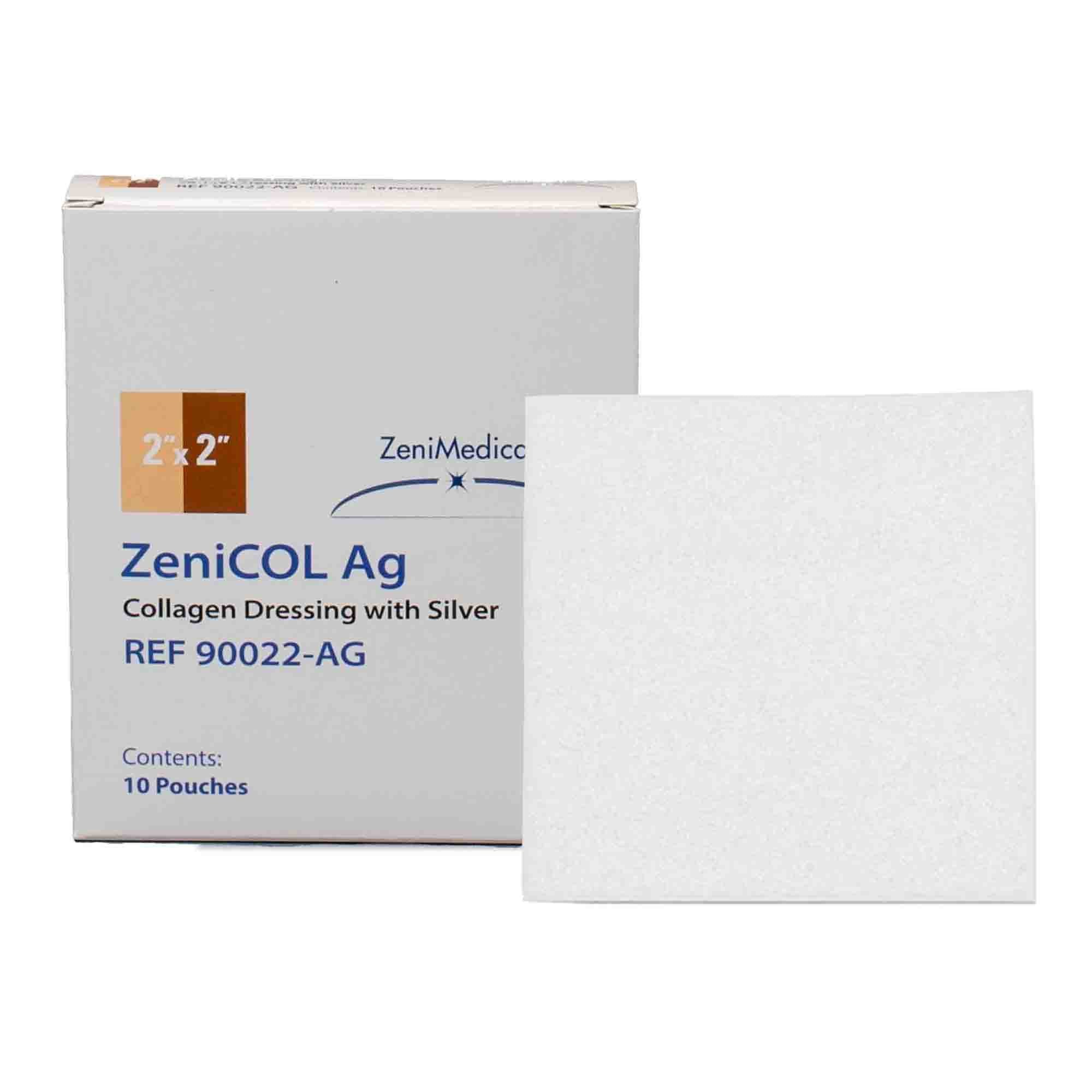 Silver Collagen Dressing ZeniCOL Ag 2 X 2 Inch Square Sterile 