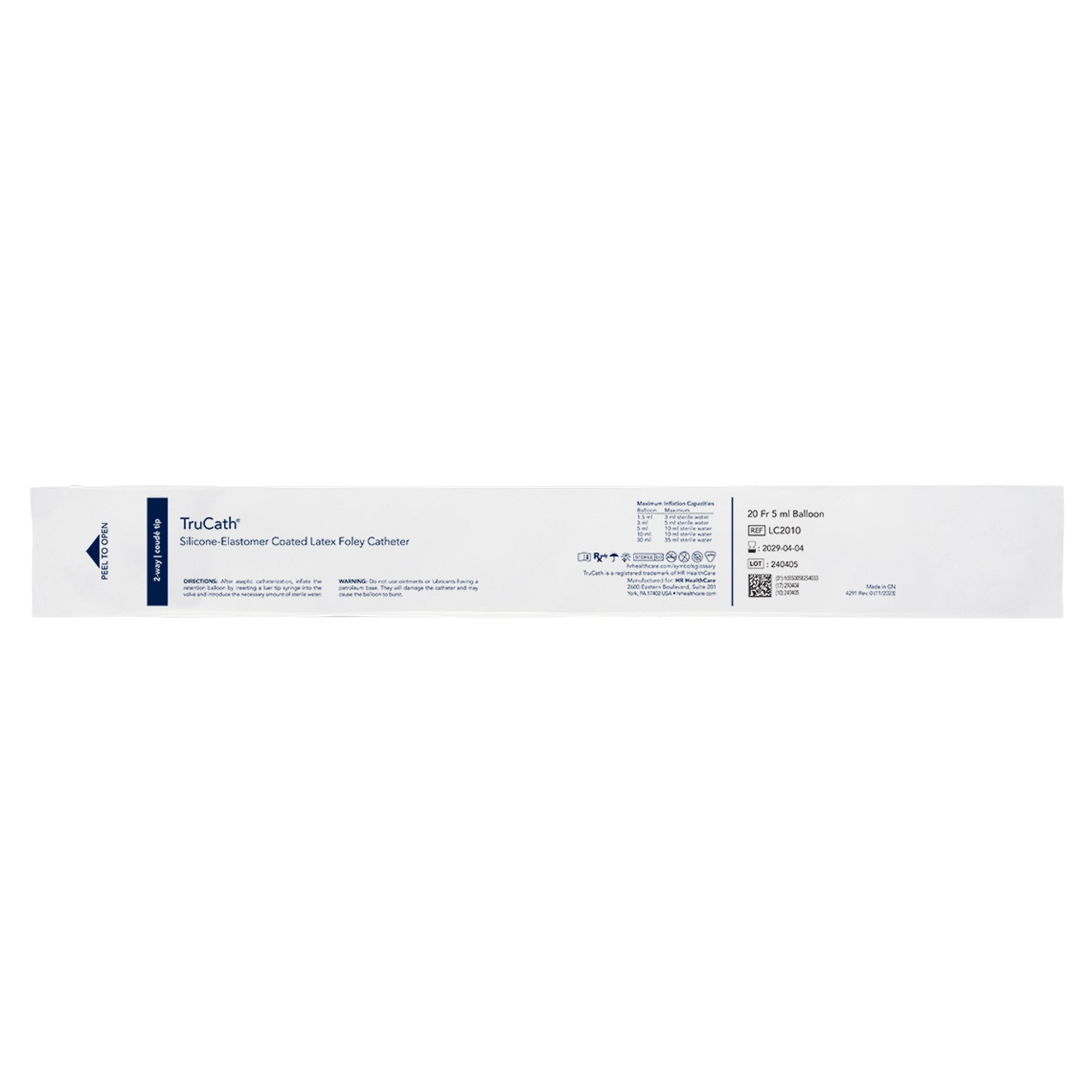 Foley Catheter TruCath 2-Way Coude Tip 5 mL Balloon 20 Fr. Silicone Elastomer Coated Latex 