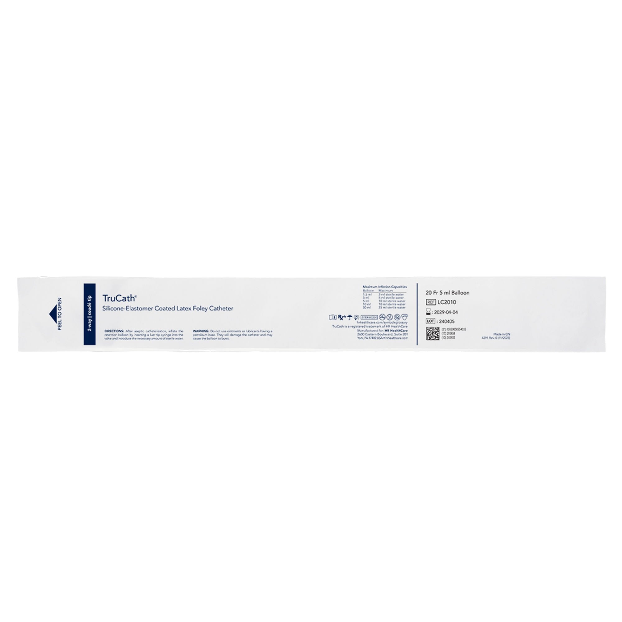 Foley Catheter TruCath 2-Way Coude Tip 5 mL Balloon 20 Fr. Silicone Elastomer Coated Latex (Case of 12)