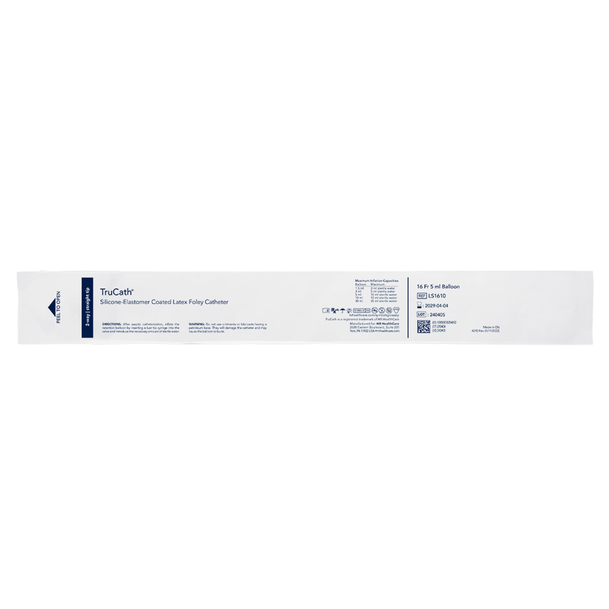 Foley Catheter TruCath 2-Way Standard Tip 5 mL Balloon 16 Fr. Silicone Elastomer Coated Latex 