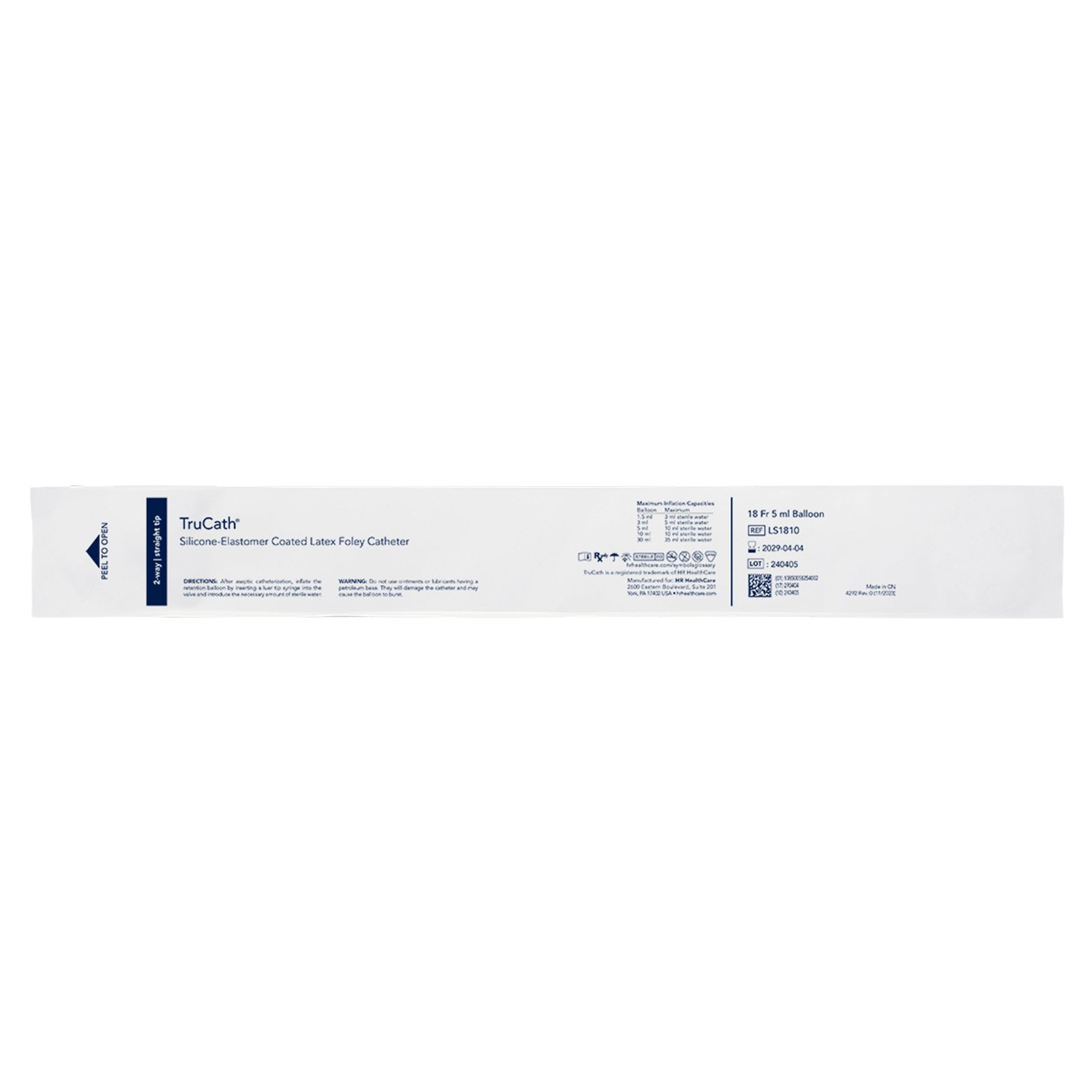 Foley Catheter TruCath 2-Way Standard Tip 5 mL Balloon 18 Fr. Silicone Elastomer Coated Latex 