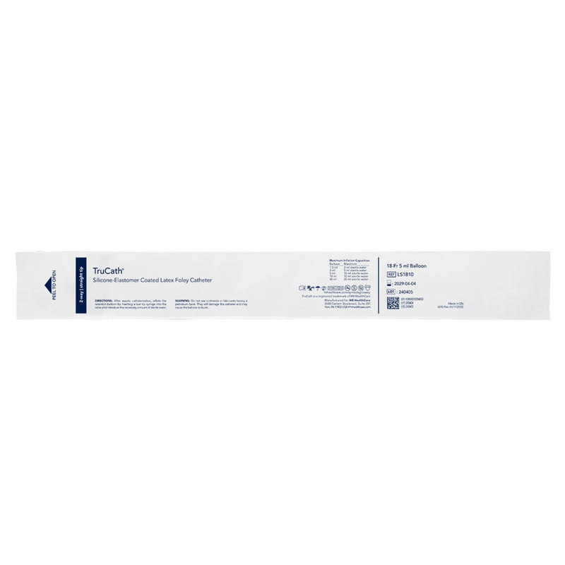 Foley Catheter TruCath 2-Way Standard Tip 5 mL Balloon 18 Fr. Silicone Elastomer Coated Latex (Case of 12)