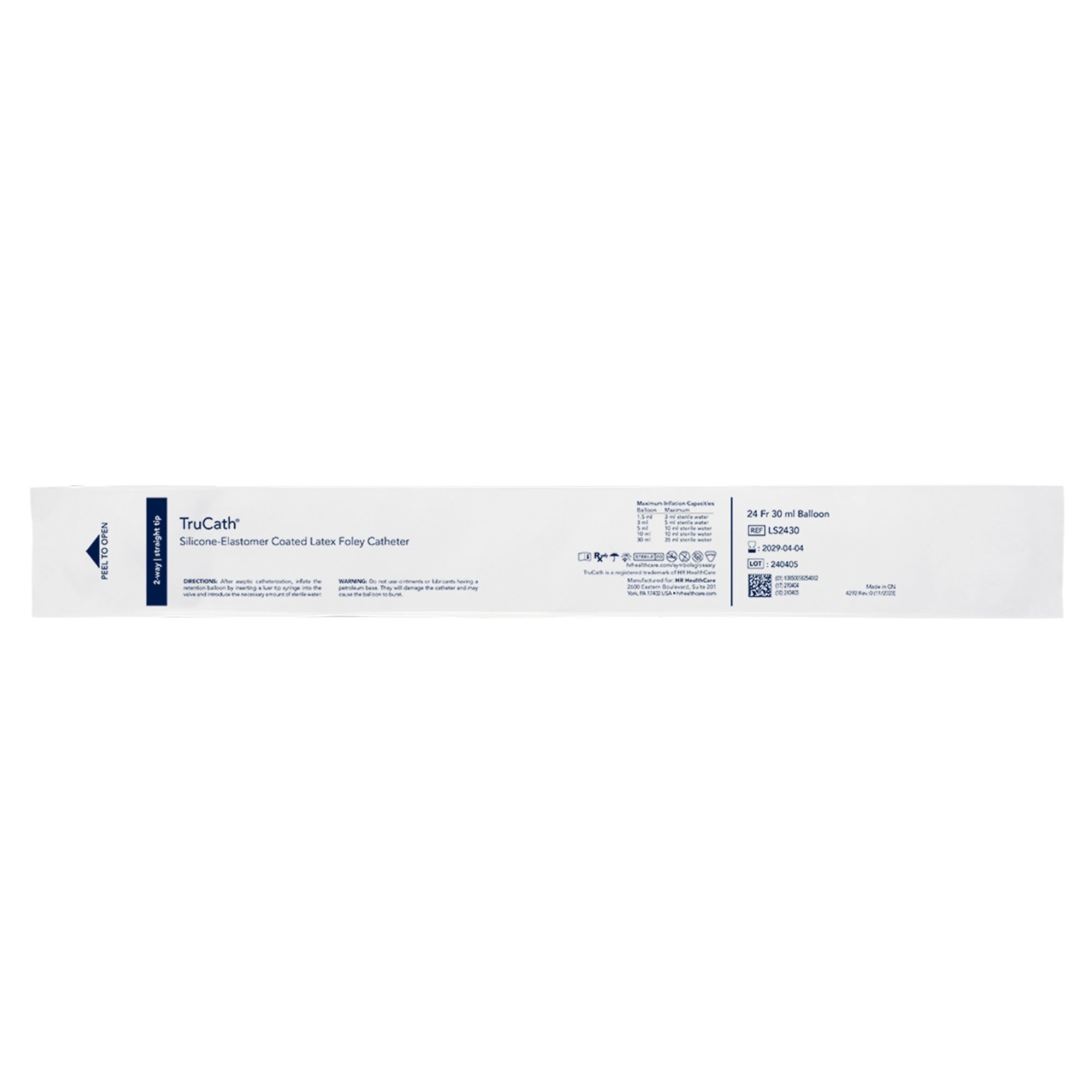 Foley Catheter TruCath 2-Way Standard Tip 30 mL Balloon 24 Fr. Silicone Elastomer Coated Latex 