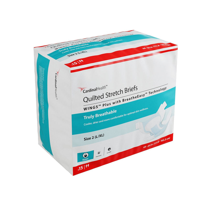 Cardinal Incontinence Brief Wings Plus Adult Size 2 / Large Unisex Disposable Heavy Absorbency (60/CS) 
