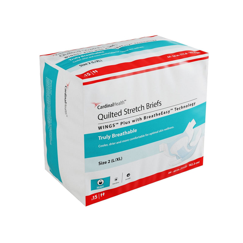 Cardinal Incontinence Brief Wings Plus Adult Size 2 / Large Unisex Disposable Heavy Absorbency (60/CS) 
