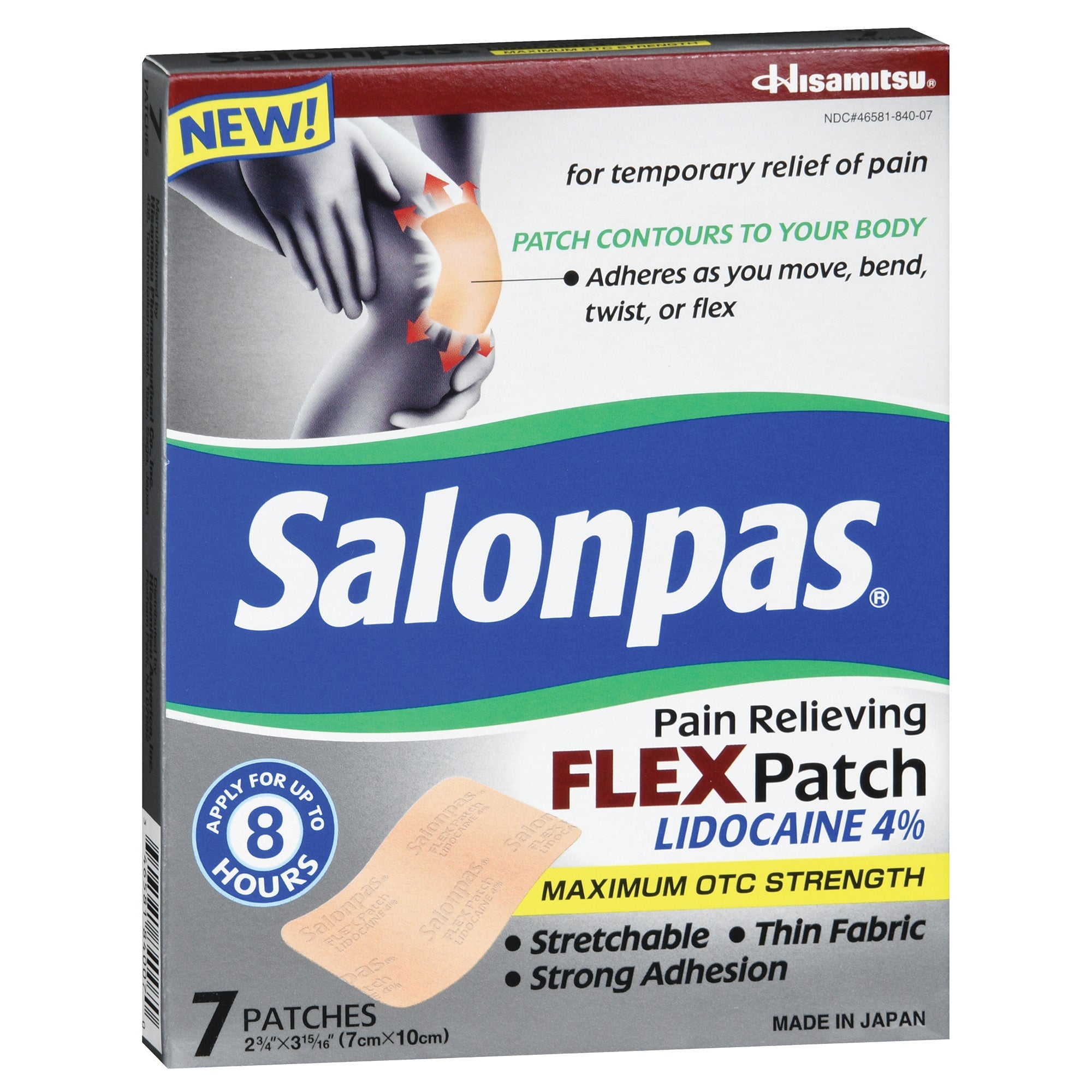Topical Pain Relief Salonpas 4% Strength Lidocaine Patch 7 Per Box 