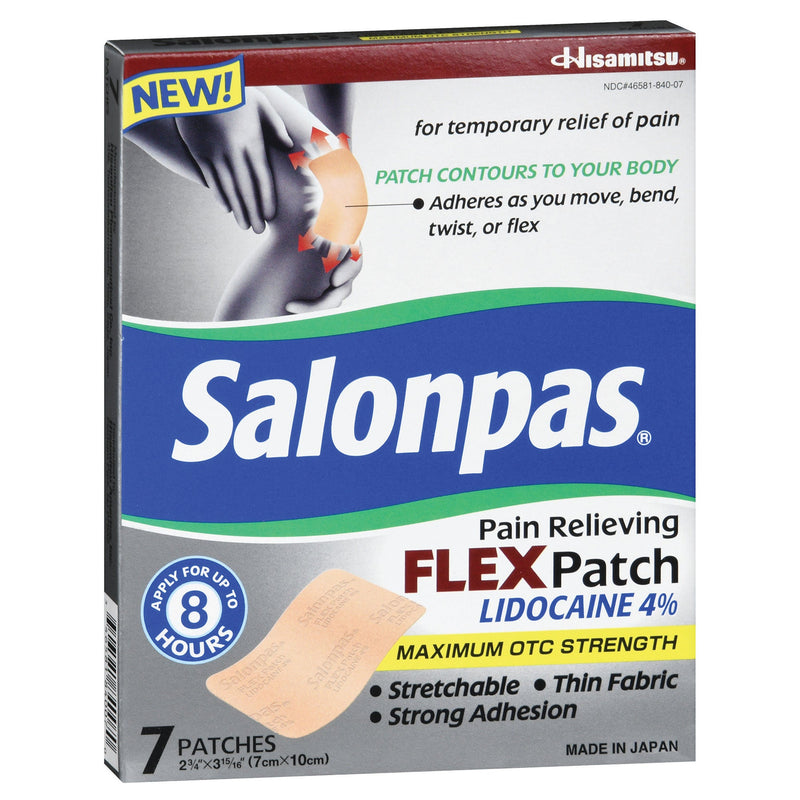 Topical Pain Relief Salonpas 4% Strength Lidocaine Patch 7 Per Box