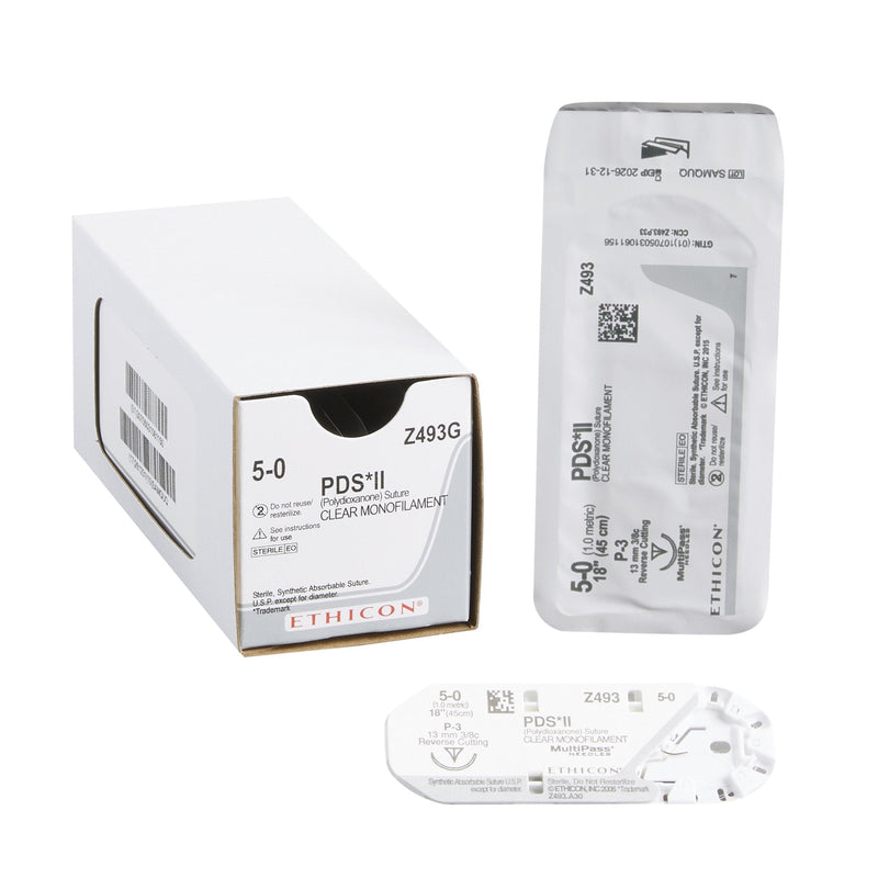 Absorbable Suture with Needle PDS II Polydioxanone P-3 3/8 Circle Precision Reverse Cutting Needle Size 5-0 Monofilament 