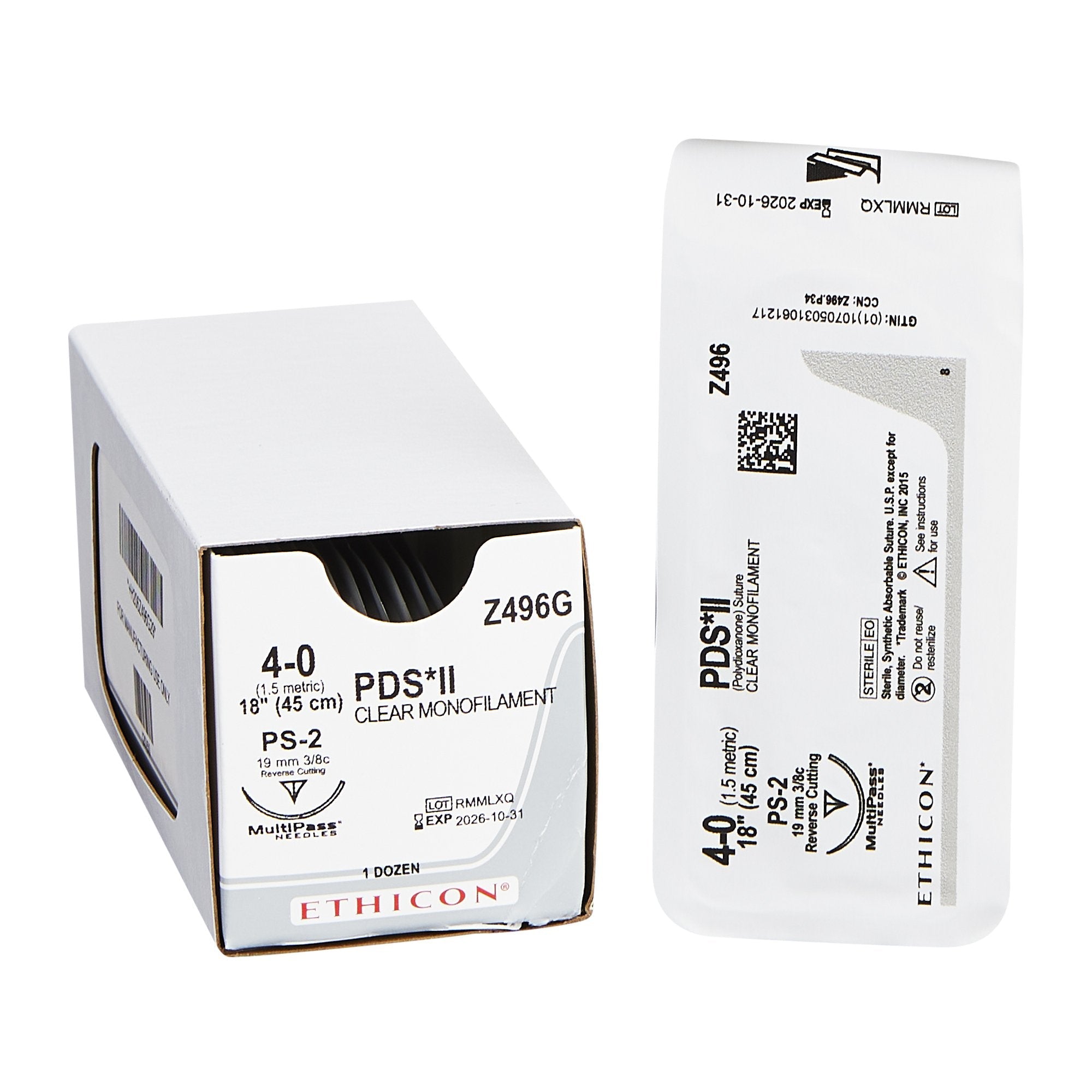 Absorbable Suture with Needle PDS II Polydioxanone PS-2 3/8 Circle Precision Reverse Cutting Needle Size 4-0 Monofilament 