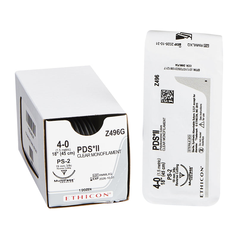 Absorbable Suture with Needle PDS II Polydioxanone PS-2 3/8 Circle Precision Reverse Cutting Needle Size 4-0 Monofilament 
