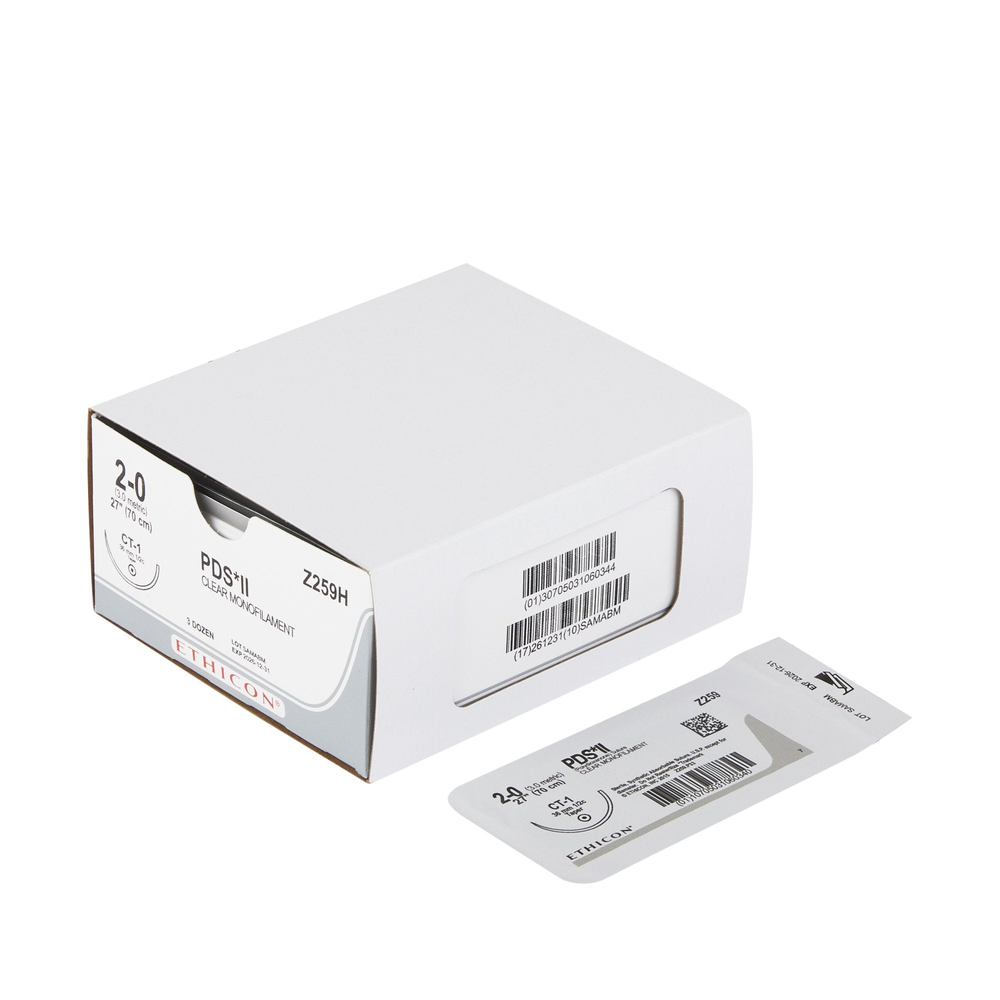 Absorbable Suture with Needle PDS II Polydioxanone CT-1 1/2 Circle Taper Point Needle Size 2-0 Monofilament 