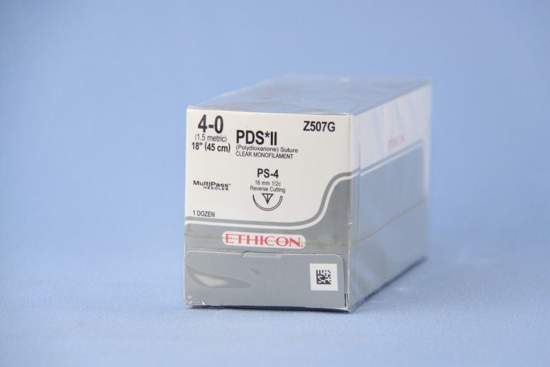 Absorbable Suture with Needle PDS II Polydioxanone PS-4 1/2 Circle Reverse Cutting Needle Size 4-0 Monofilament 