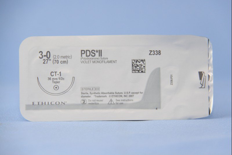 Absorbable Suture with Needle PDS II Polydioxanone CT-1 1/2 Circle Taper Point Needle Size 3-0 Monofilament 