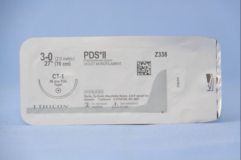 Absorbable Suture with Needle PDS II Polydioxanone CT-1 1/2 Circle Taper Point Needle Size 3-0 Monofilament 