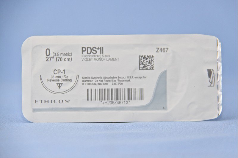 Absorbable Suture with Needle PDS II Polydioxanone CP-1 1/2 Circle Reverse Cutting Needle Size 0 Monofilament 