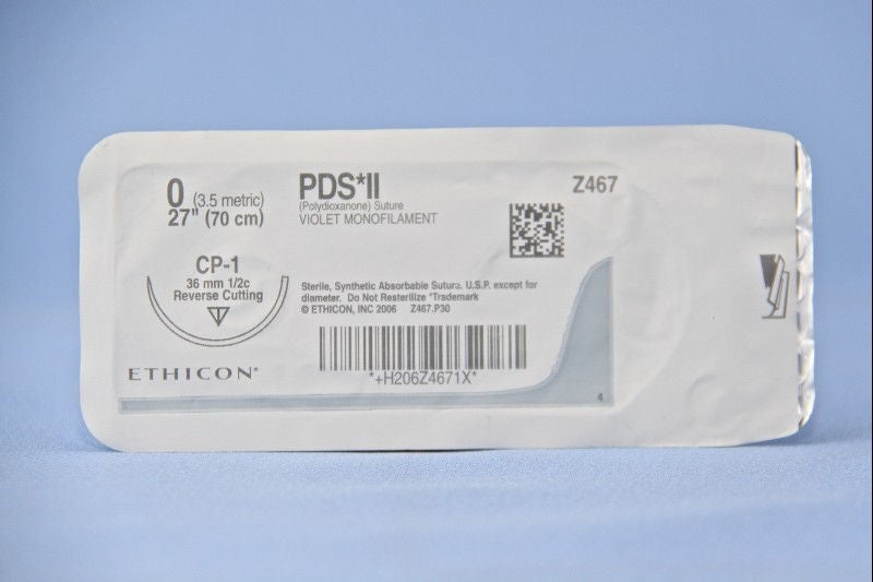 Absorbable Suture with Needle PDS II Polydioxanone CP-1 1/2 Circle Reverse Cutting Needle Size 0 Monofilament (Box of 36)
