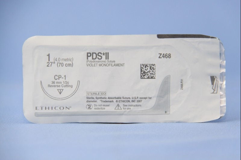 Absorbable Suture with Needle PDS II Polydioxanone CP-1 1/2 Circle Reverse Cutting Needle Size 1 Monofilament 