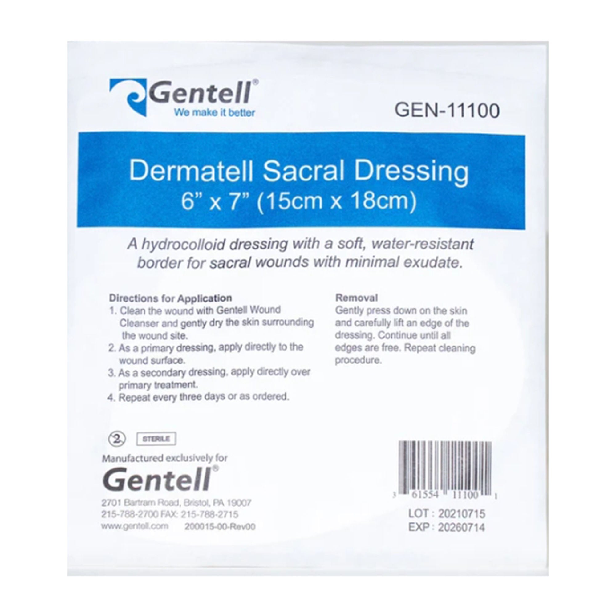 Hydrocolloid Dressing Gentell Dermatell 6 X 7 Inch Sacral Hydrocolloid (Case of 2)