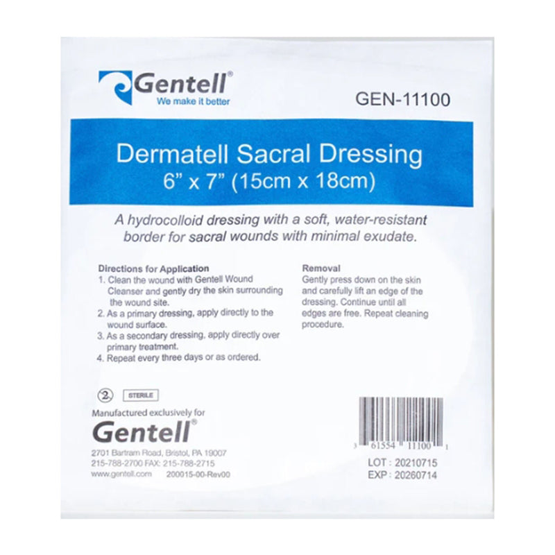 Hydrocolloid Dressing Gentell Dermatell 6 X 7 Inch Sacral Hydrocolloid (Case of 2)