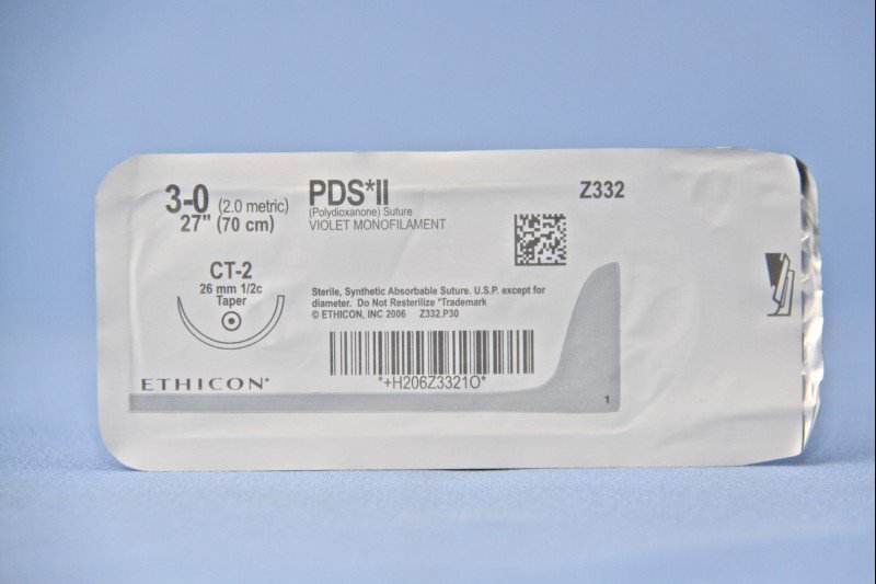 Absorbable Suture with Needle PDS II Polydioxanone CT-2 1/2 Circle Taper Point Needle Size 3-0 Monofilament 