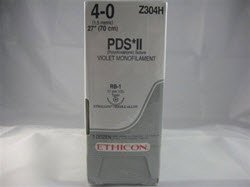 Absorbable Suture with Needle PDS II Polydioxanone RB-1 1/2 Circle Taper Point Needle Size 4-0 Monofilament 