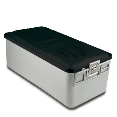 SklarLite Sterilization Container - Full-Size, Safe Lid, Non-Perforated Bottom, 23" x 11" x 8", Black - 10-4178 