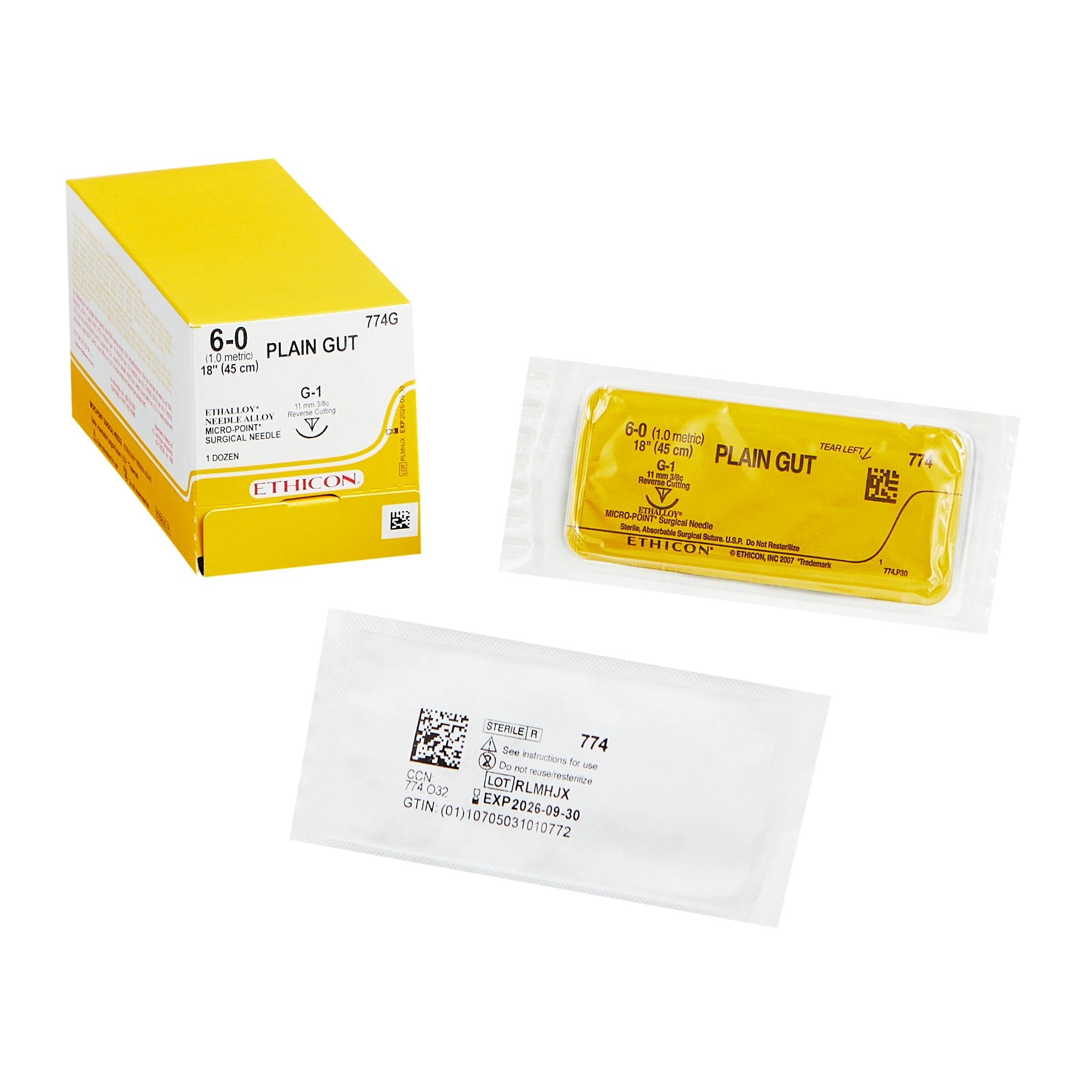Absorbable Suture with Needle GUT PLAIN Plain Gut G-1 3/8 Circle Precision Reverse Cutting Needle Size 6-0 Monofilament 
