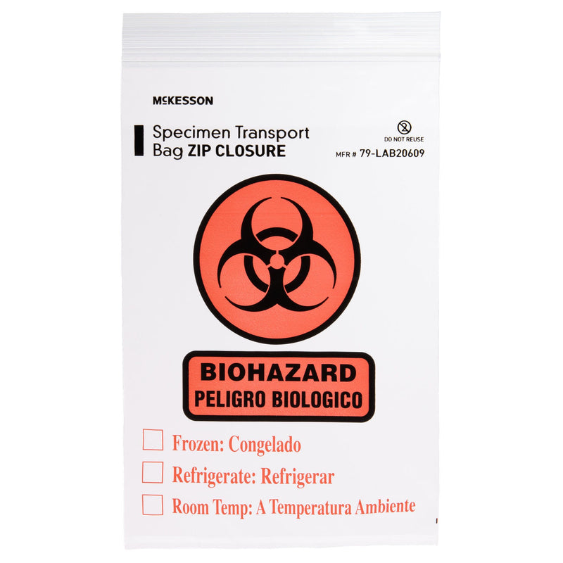 McKesson Specimen Transport Bag with Document Pouch, Zip Closure, 6 x 9 Inch (Case of 1000)
