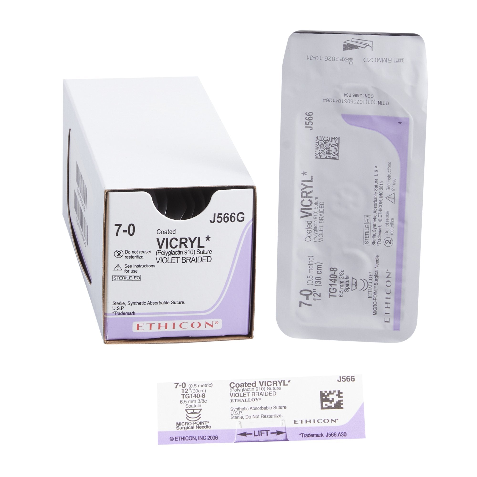 Absorbable Suture with Needle Coated Vicryl Polyglactin 910 TG140-8 3/8 Circle Spatula Needle Size 7-0 Braided 
