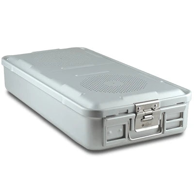 SklarLite Sterilization Container - Full-Size, Safe Lid, Perforated Bottom, 23" x 11" x 4", Silver - 10-4036 