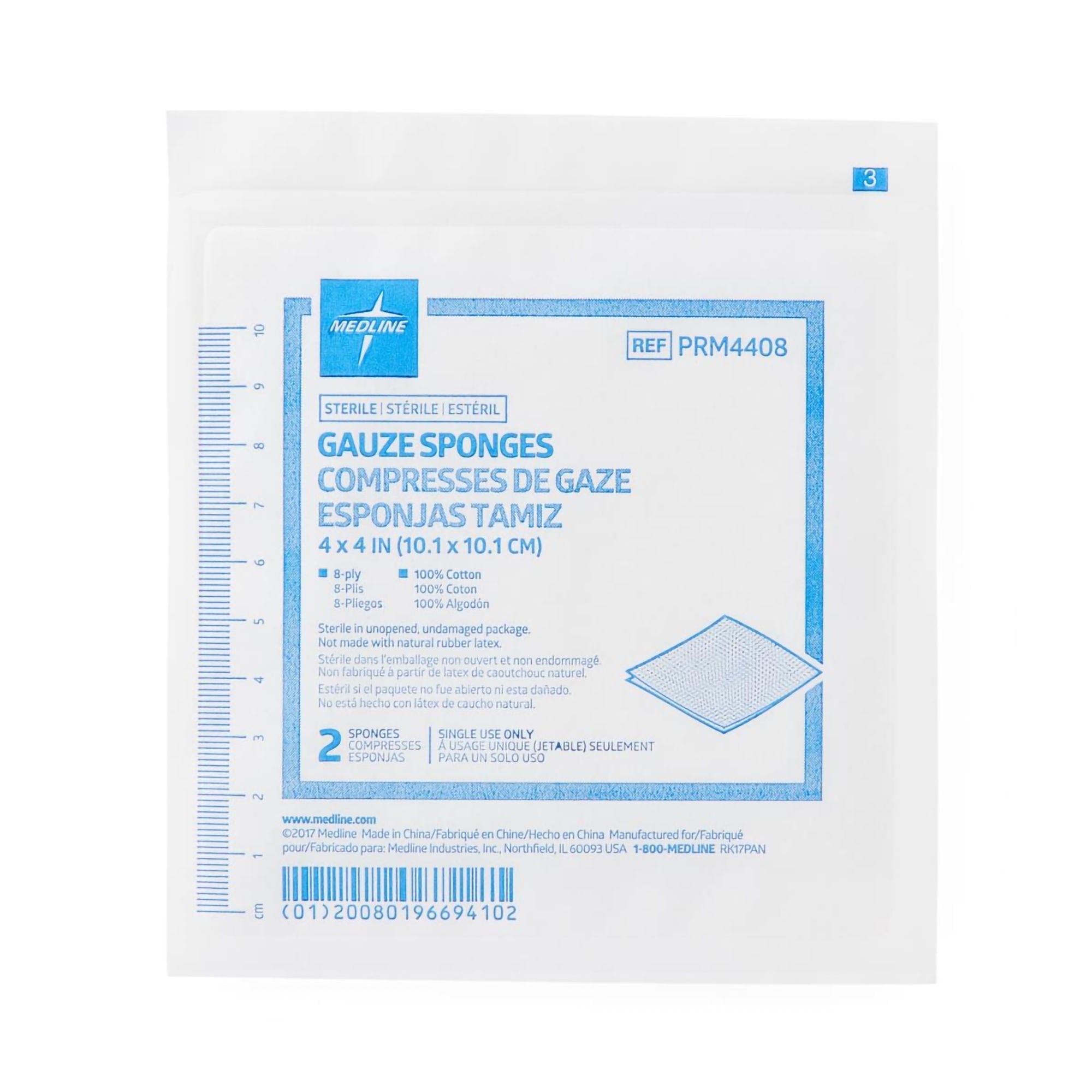 Caring Sterile Gauze Sponge, 4 x 4 Inch, 8-Ply (600/CS)