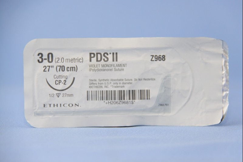 Absorbable Suture with Needle PDS II Polydioxanone CP-2 1/2 Circle Reverse Cutting Needle Size 3-0 Monofilament (Box of 36)