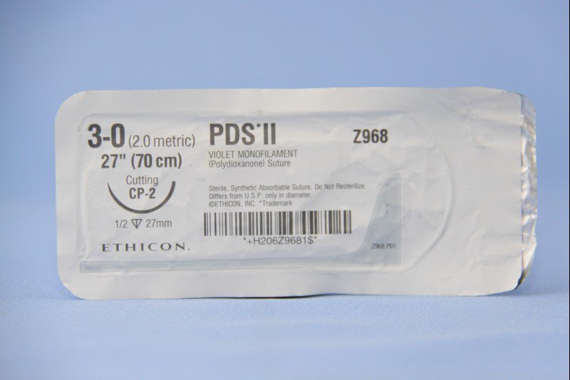 Absorbable Suture with Needle PDS II Polydioxanone CP-2 1/2 Circle Reverse Cutting Needle Size 3-0 Monofilament 