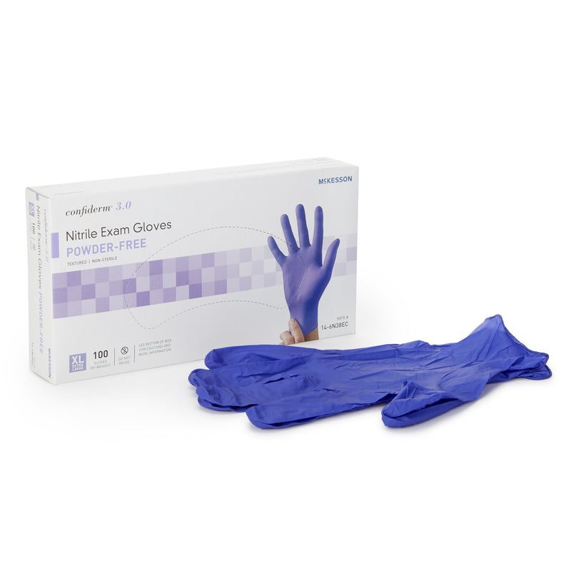 McKesson Confiderm 3.0 Nitrile Exam Glove, Extra Large, Blue (Case of 1000)