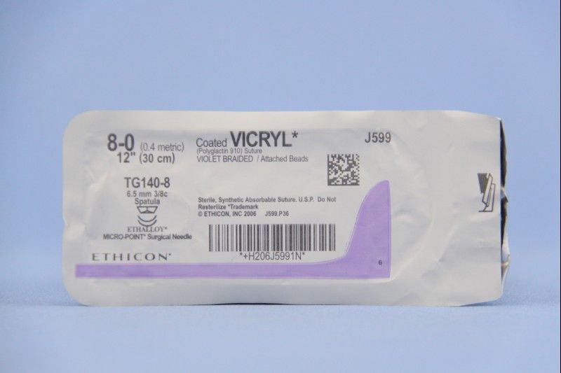 Absorbable Suture with Needle Coated Vicryl Polyglactin 910 TG140-8 3/8 Circle Spatula Needle Size 8-0 Braided (Box of 12)