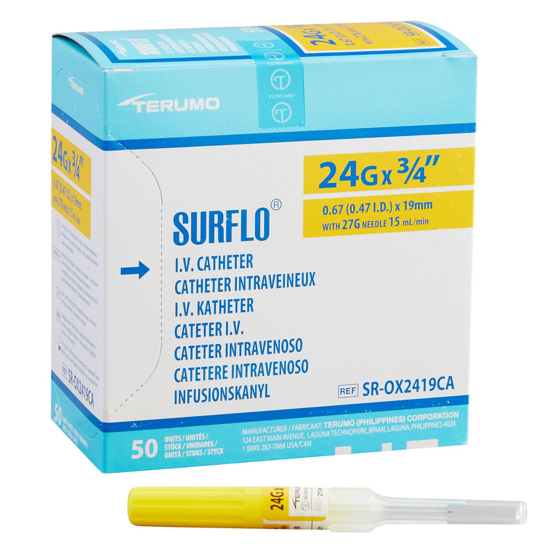 Peripheral IV Catheter Surflo 24 Gauge 3/4 Inch ETFE Straight Hub Non Blood Control Non-Safety (Case)