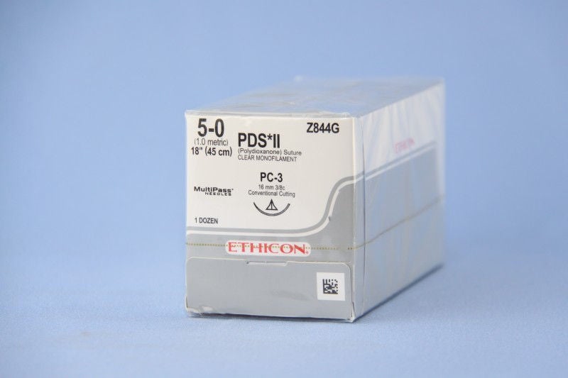 Absorbable Suture with Needle PDS II Polydioxanone PC-3 3/8 Circle Precision Conventional Cutting Needle Size 5-0 Monofilament 
