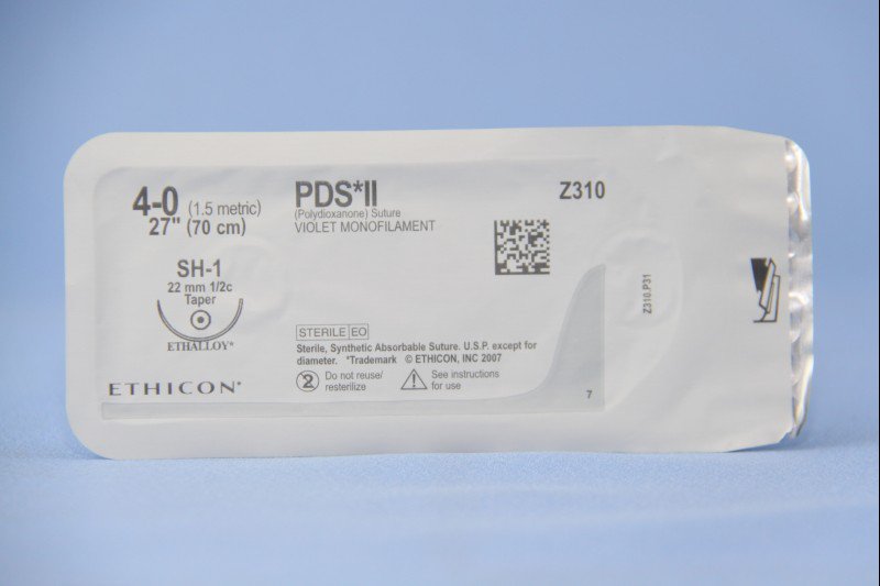 Absorbable Suture with Needle PDS II Polydioxanone SH-1 1/2 Circle Taper Point Needle Size 4-0 Monofilament 
