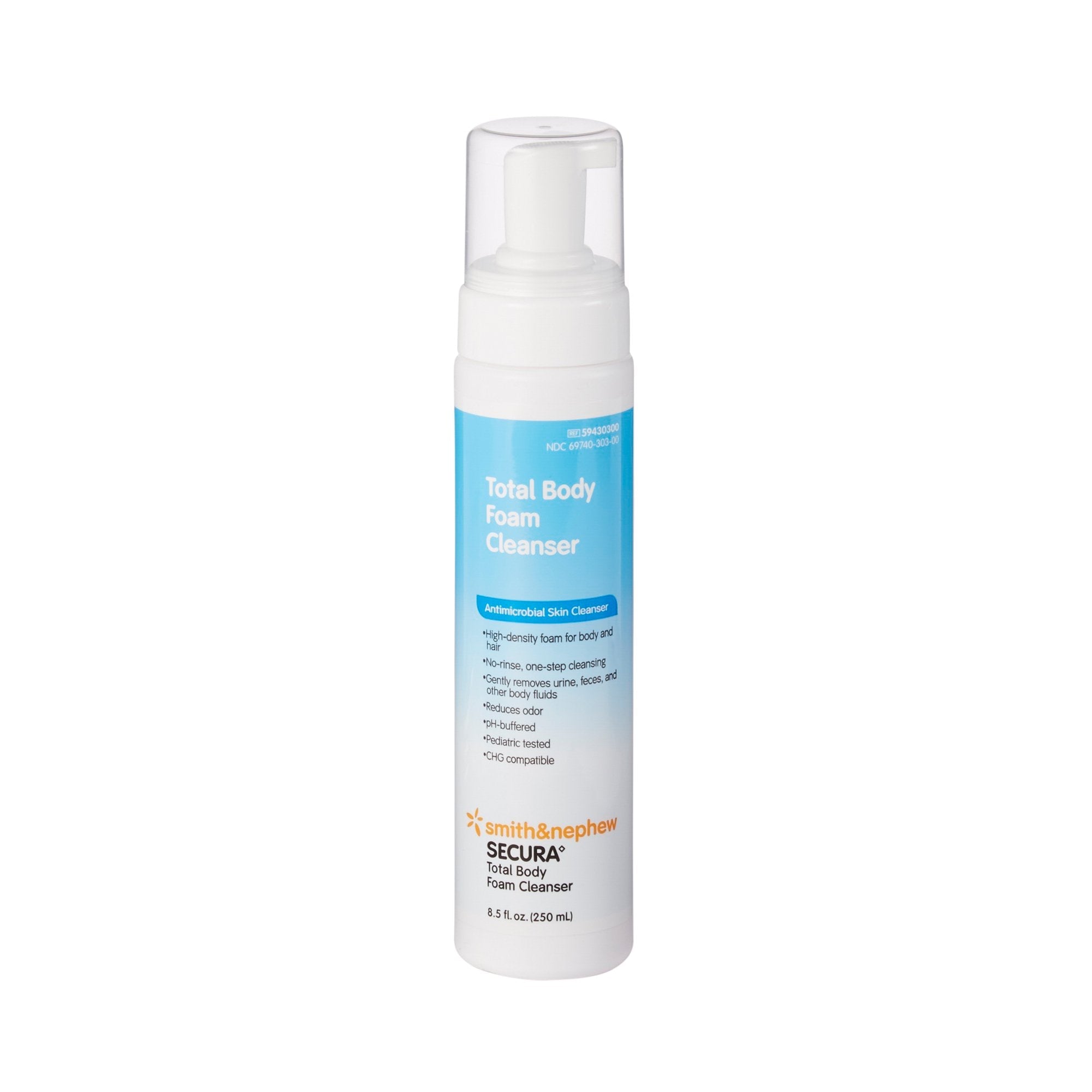 Smith & Nephew Secura Rinse-Free Foaming Body Wash, Antimicrobial, Scented, 8.5-oz. Pump Bottle (12/CS) 