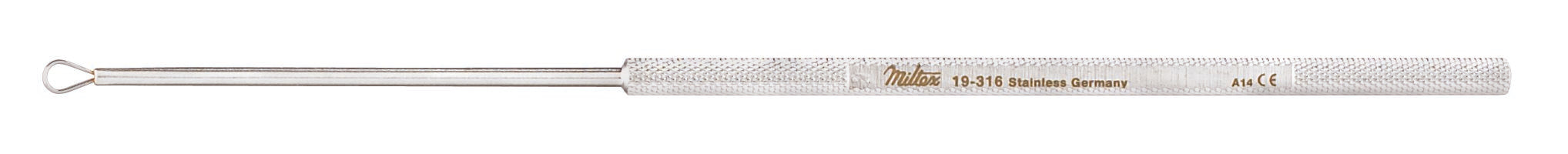 Ear Curette Miltex Billeau 6-1/2 Inch Length Round Knurled Handle Size 2 Tip Flexible Oval Loop Tip 