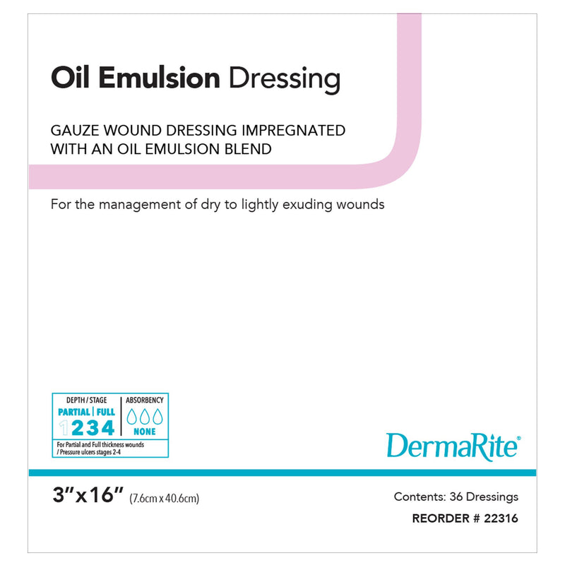 DermaRite Oil Emulsion Wound Dressing, 3 x 16 Inch (Box of 36)