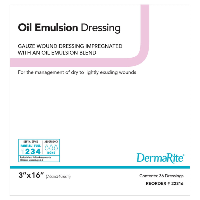 DermaRite Oil Emulsion Wound Dressing, 3 x 16 Inch (Box of 36) 