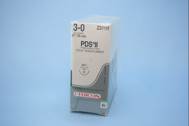 Absorbable Suture with Needle PDS II Polydioxanone SH-1 1/2 Circle Taper Point Needle Size 3-0 Monofilament 