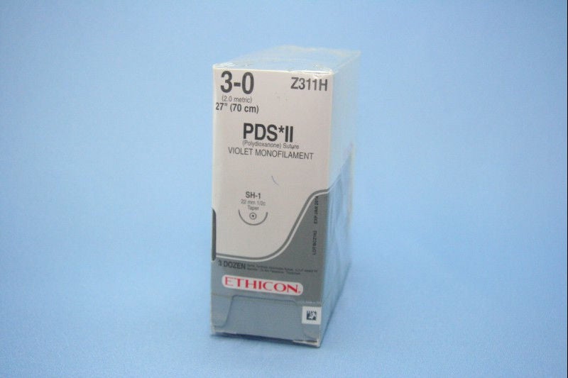 Absorbable Suture with Needle PDS II Polydioxanone SH-1 1/2 Circle Taper Point Needle Size 3-0 Monofilament (Box of 36)