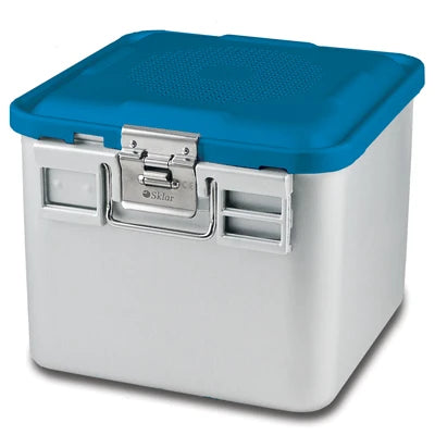 SklarLite Sterilization Container - Half-Size, Safe Lid, Perforated Bottom, 11-1/4" x 11" x 10", Blue - 10-4734