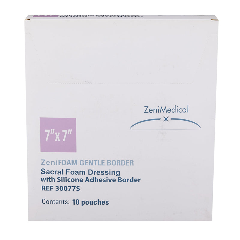 Focus Health Group Foam Dressing Zenifoam Gentle Border 7 X 7 Inch With Border Waterproof Backing Silicone Face and Border Sacral Sterile (10/BX) 