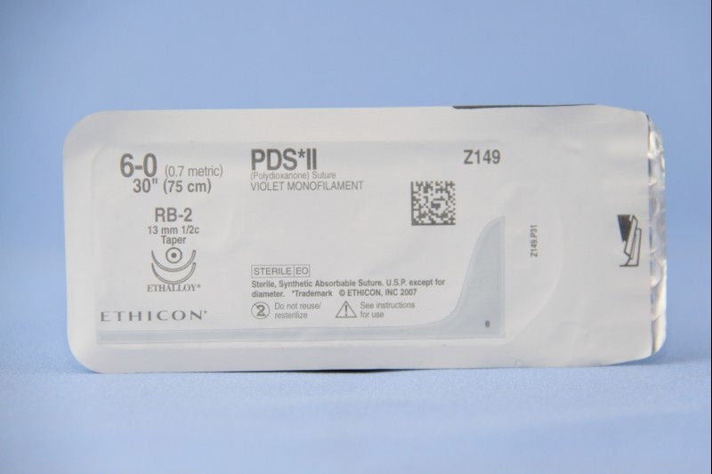 Absorbable Suture with Needle PDS II Polydioxanone RB-2 1/2 Circle Taper Point Needle Size 6-0 Monofilament (Box of 36)