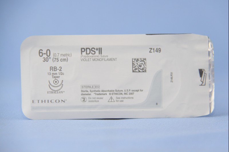 Absorbable Suture with Needle PDS II Polydioxanone RB-2 1/2 Circle Taper Point Needle Size 6-0 Monofilament 